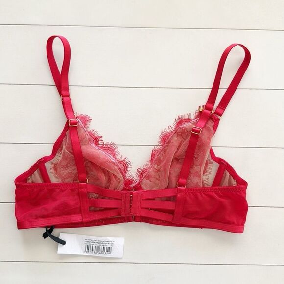 ASOS Wolf and Whistle Red Natalia Eyelash Lace Plunge Bra 34C - Picture 7 of 10